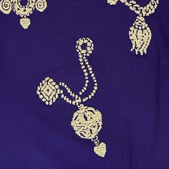 Escada by Margaretha Ley Vintage Purple Wool Sweater w/ Gold Embroidery Size 38 - Picture 5 of 15
